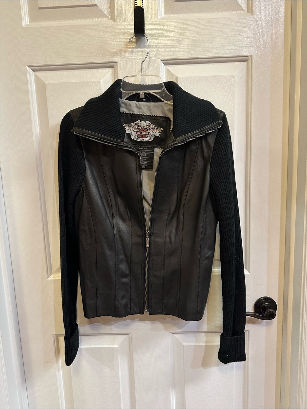 Harley-Davidson Black Genuine Leather & Knit Zip-Front Jacket